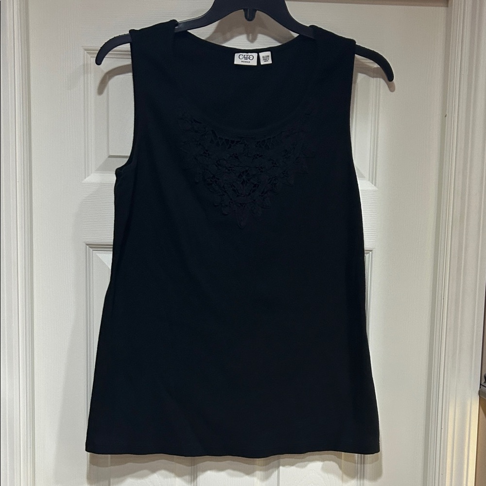 Cato Black Tank Top with Crocheted Lace